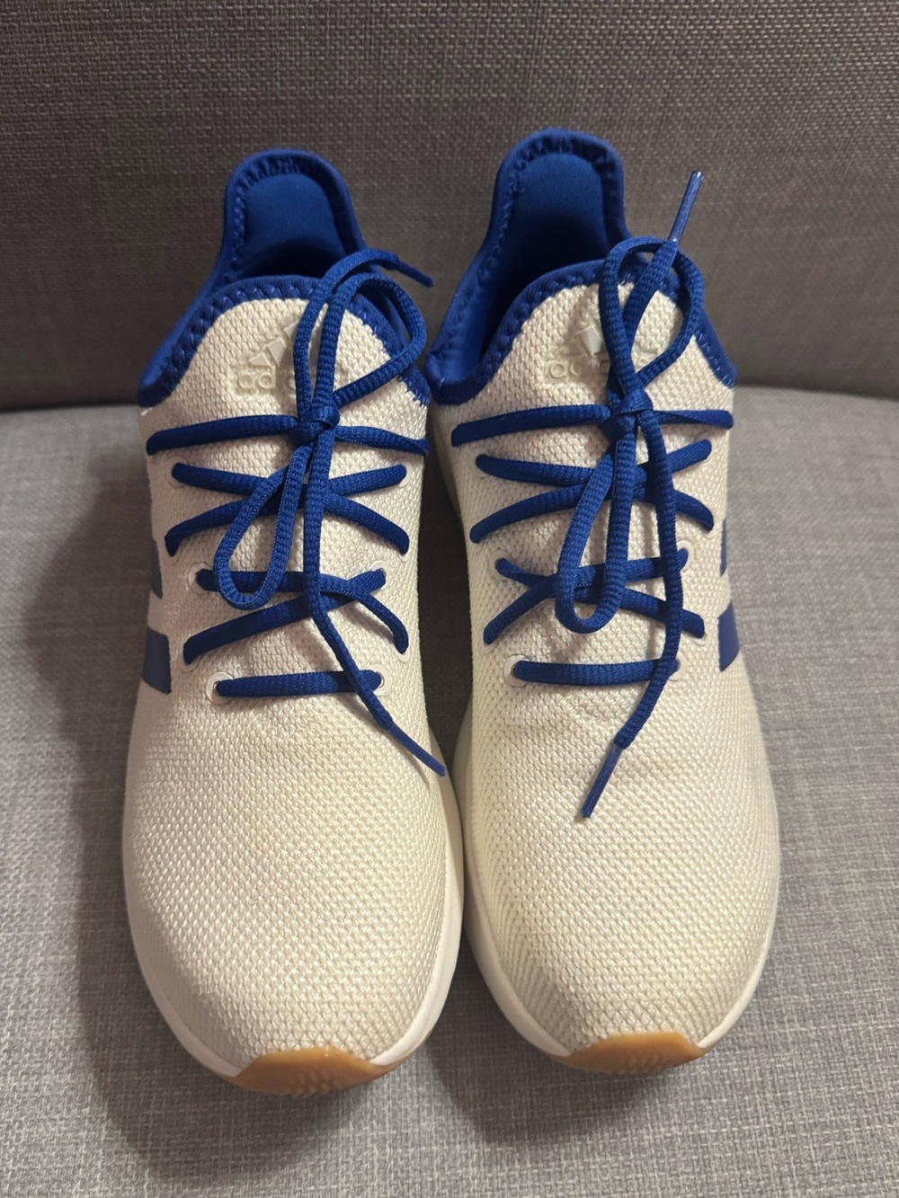 adidas White and Blue Cloudfoam Casual Sneakers